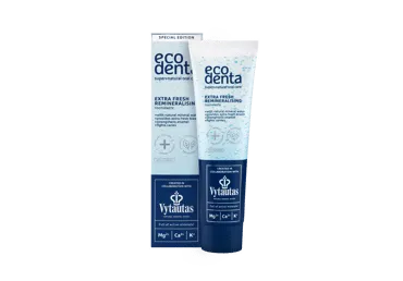 Dantų pasta ECODENTA ypač gaivi ir remineralizuojanti su Vytautas mineraliniu, 100 ml