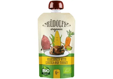 Biezenis RŪDOLFS BIO dārzeņi lēcas tītars 6+ 110g