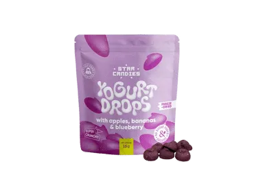 Ekologiški jog. kąsneliai STAR CANDIES, obuolių, bananų, mėlynių sk., 25 g