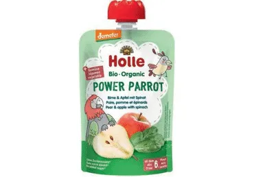 Eko kriaušių,obuolių,špin.tyrelė HOLLE POWER PARROT,6+ mėn., 100 g