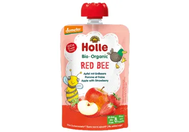 Eko obuolių, braškių tyrelė HOLLE RED BEE (8+ mėn.), 100 g