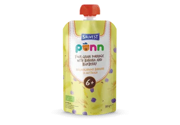 Ekol. 4 grūdų košė PONN su bananais ir mėlyn. (nuo 6 mėn.), 110 g