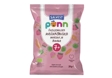 Ekol. kukurūzų užkand. PONN su braškėmis, obuol., nuo 7 mėn., 20 g