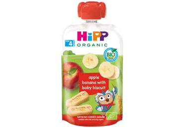 Ekol. obuolių ir ban. tyrelė HIPP su sausainiais (nuo 4mėn.), 100 g