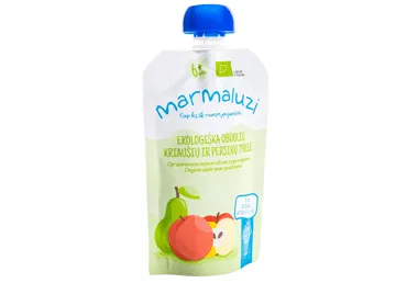 Ekol. obuolių, kriaušių, persikų tyrelė MARMALUZI (6+ mėn.), 90 g