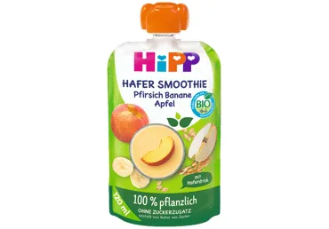 Ekol. persikų, bananų ir obuolių glotnutis HIPP nuo 12 mėn., 120 ml