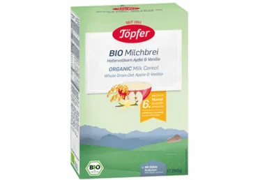 Ekol. pieniška avižų košė TOPFER su ob., vanile, nuo 6 mėn., 200 g