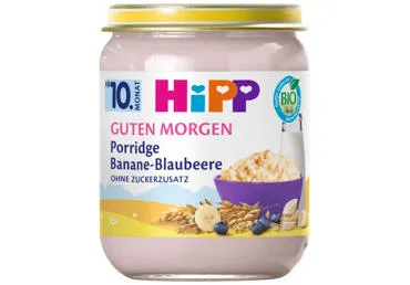 Ekologiška avižinių dribsnių košelė su bananais ir  mėlynėmis, 160 ml