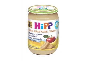 Ekolog. obuolių ir bananų tyrelė HIPP su saus., nuo 4 mėn., 190 g