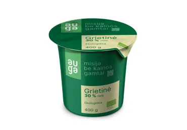 Ekologiška grietinė AUGA, 30 % rieb., 400 g