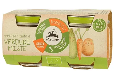 Ekologiška įvairių daržovių tyrelė ALCE NERO(kūd.nuo 4 mėn.), 160 g.