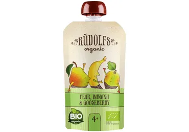 Ekologiška kriaušių, bananų, agr. tyrelė RŪDOLFS, 4+ mėn., 110 g