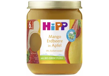 Ekologiška mangų, braškių ir obuolių tyrelė HIPP, 6+mėn., 160 g