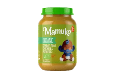 Ekologiška morkų, žirnelių, vištienos ir bulvių košė kūdikiams MAMUKO, nuo 6 mėn., 190 g