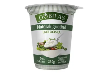 Ekologiška natūrali grietinė DOBILAS, 30 % rieb., 330 g