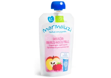 Ekologiška obuolių ir aviečių tyrelė MARMALUZI (nuo 4 mėn.), 90 g
