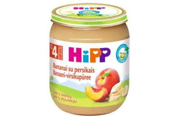 Ekologiška persikų ir bananų tyrelė HiPP (nuo 4 mėn.), 125 g
