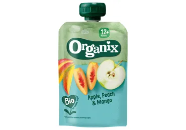 Ekologiška persikų, obuolių ir mangų tyrelė ORGANIX, nuo 12 mėn., 100 g