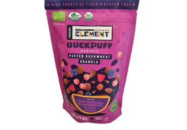 Ekologiška pūstų grikių granola BUCK PUFF su miško uogomis ir chia sėklomis, 255 g
