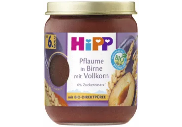 Ekologiška slyvų, kriaušių tyrelė HIPP su grūdais, 6+ mėn., 160 g