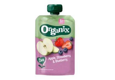 Ekologiška tyrė su persikais, obuoliais ir mangais ORGANIX EKO (nuo 12 mėn.), 100 g