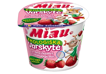 Ekologiška varškytė su braškėmis ir žemuogėmis MIAU, 6% rieb., 100 g