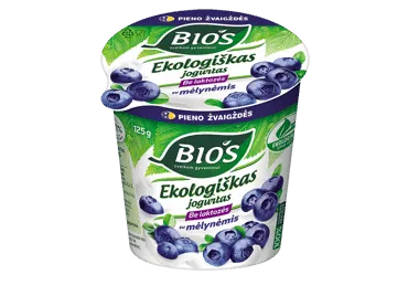 Ekologiškas jogurtas be laktozės su mėlynėmis BIOS, 3,1 % rieb., 125 g