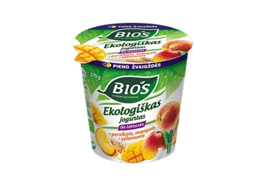 Ekologiškas jogurtas BIOS, su mangais, persikais, sėlenomis 3,1%, be laktozės,200 g LT-EKO-001