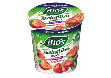 Ekologiškas jogurtas BIOS, su braškėmis, be laktozės, 125 g, LT-EKO-001