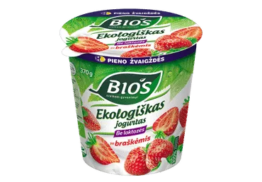 Ekologiškas jogurtas BIOS, su braškėmis, 3,1%, be laktozės, 370 g, LT-EKO-001