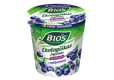 Ekologiškas jogurtas BIOS, su mėlynėmis, 3,1%, be laktozės, 370 g, LT-EKO-001