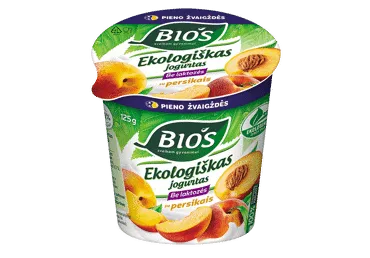 Ekologiškas jogurtas BIOS, su persikais, be laktozės, 125 g, LT-EKO-001