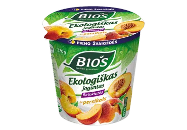 Ekologiškas jogurtas BIOS, su persikais, 3,1%, be laktosės, 370 g, LT-EKO-001