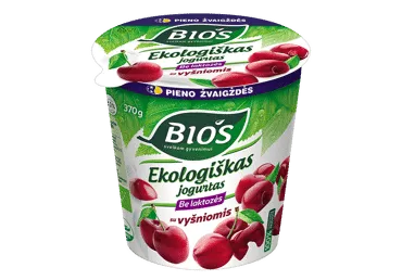 Ekologiškas jogurtas be laktozės su vyšniomis BIOS, 3,1 % rieb., 370 g