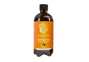 Ekologiškas persikų sk. baltosios arbatos gėrimas KOMBUCHA, 400 ml