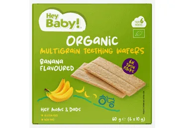 Ekologiški įvairių grūdų vafliai bananų skonio HEY BABY, 6x10 g