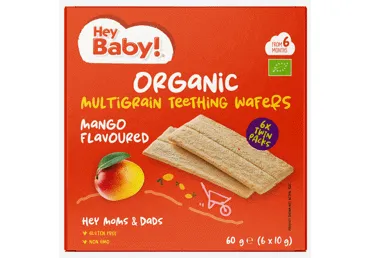 Ekologiški įvairių grūdų vafliai mangų skonio HEY BABY, 6x10 g