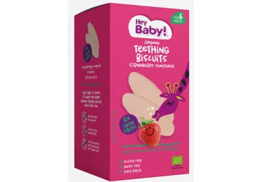 Ekologiški sausainiai HEY BABY braškių skonio 6+, 21 g