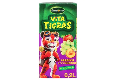 Gaivusis persikų ir vynuogių sulčių gėrimas VITATIGRAS, 200 ml