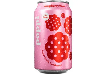 Gazuotas funkcinis gėrimas POPPI RASPBERRY ROSE, 355 ml