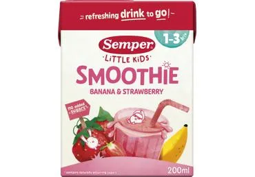 Geriamoji bananų ir braškių tyrė SEMPER, nuo 12 mėn., 200 ml