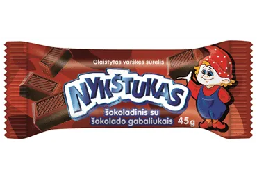 Glaistytas šokoladinis varškės sūrelis NYKŠTUKAS su šokolado gabaliukais, 23,8% rieb., 45 g