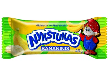 Glaistytas varškės sūrelis BANANINIS NYKŠTUKAS, 24,3 % rieb., 45 g