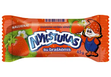 Glaistytas varškės sūrelis NYKŠTUKAS su braškėmis, 23,9% rieb., 45 g