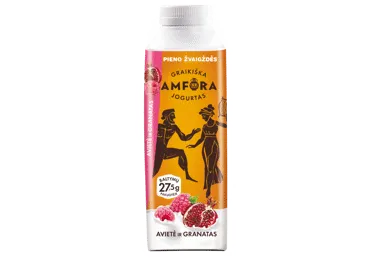 Graikiškas jogurtas su avietėmis ir granatais GRAIKIŠKA AMFORA, 2,4 % rieb., 500 g
