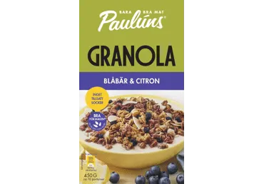 Granola PAULUNS su mėlynėmis, citrinų aliejumi ir kokosais, 450 g