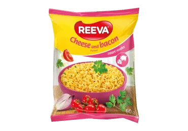 Greitai paruošiami makaronai su sūrio ir šoninės skoniu REEVA, 60 g
