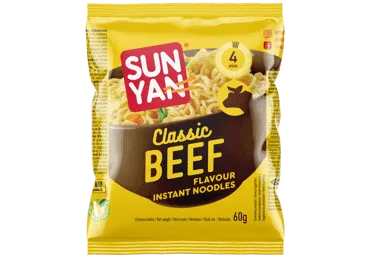 Ātri pagatavojamas nūdeles SUN YAN ar liellopa garšu 60g