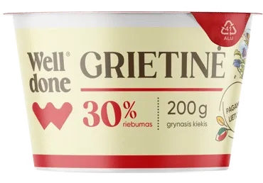 Grietinė WELL DONE, 30 % rieb., 200 g