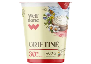 Grietinė WELL DONE, 30 % rieb., 400 g